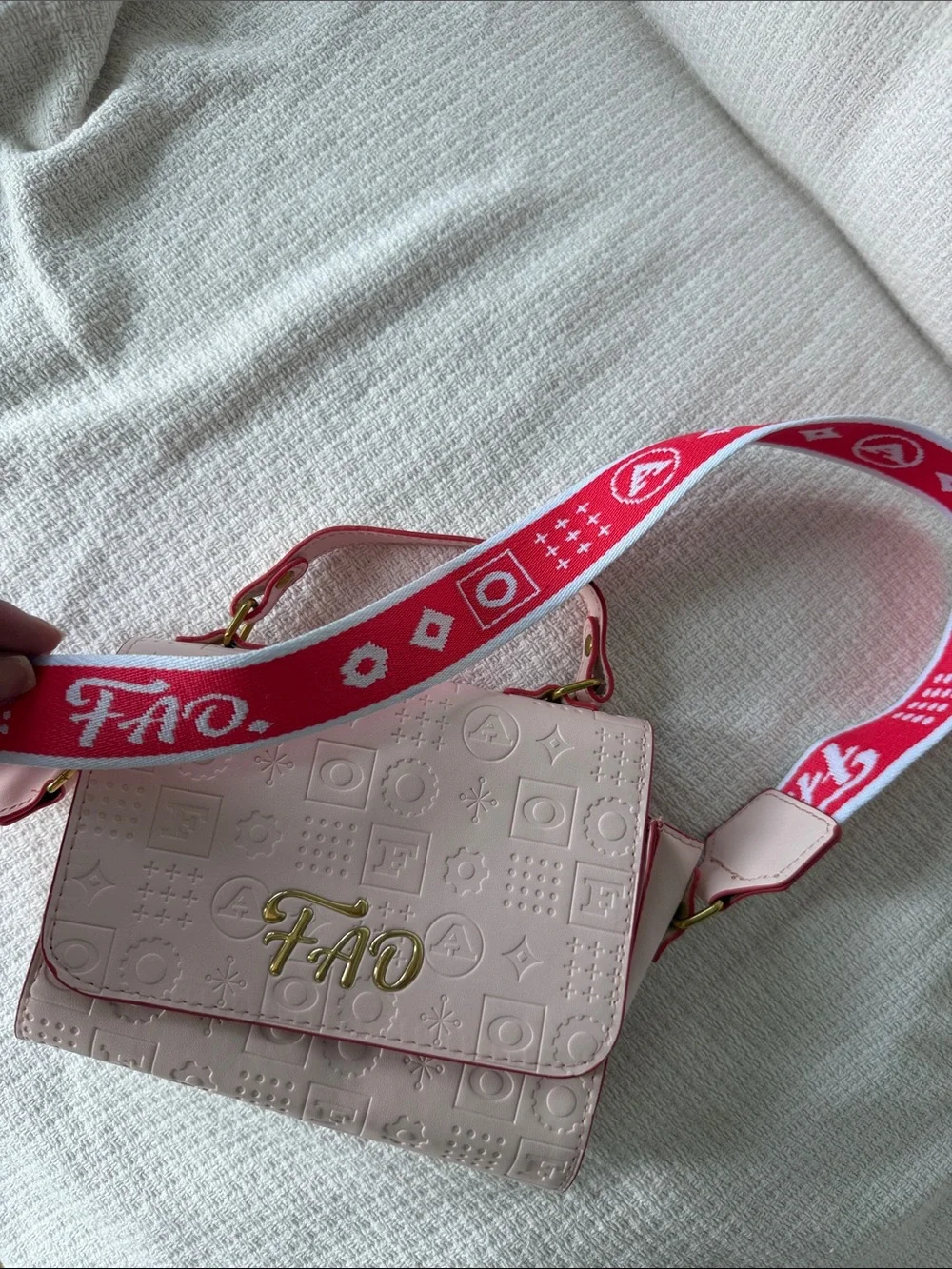 FA Light Pink Embossed Top-Handle Satchel with Gold Logo